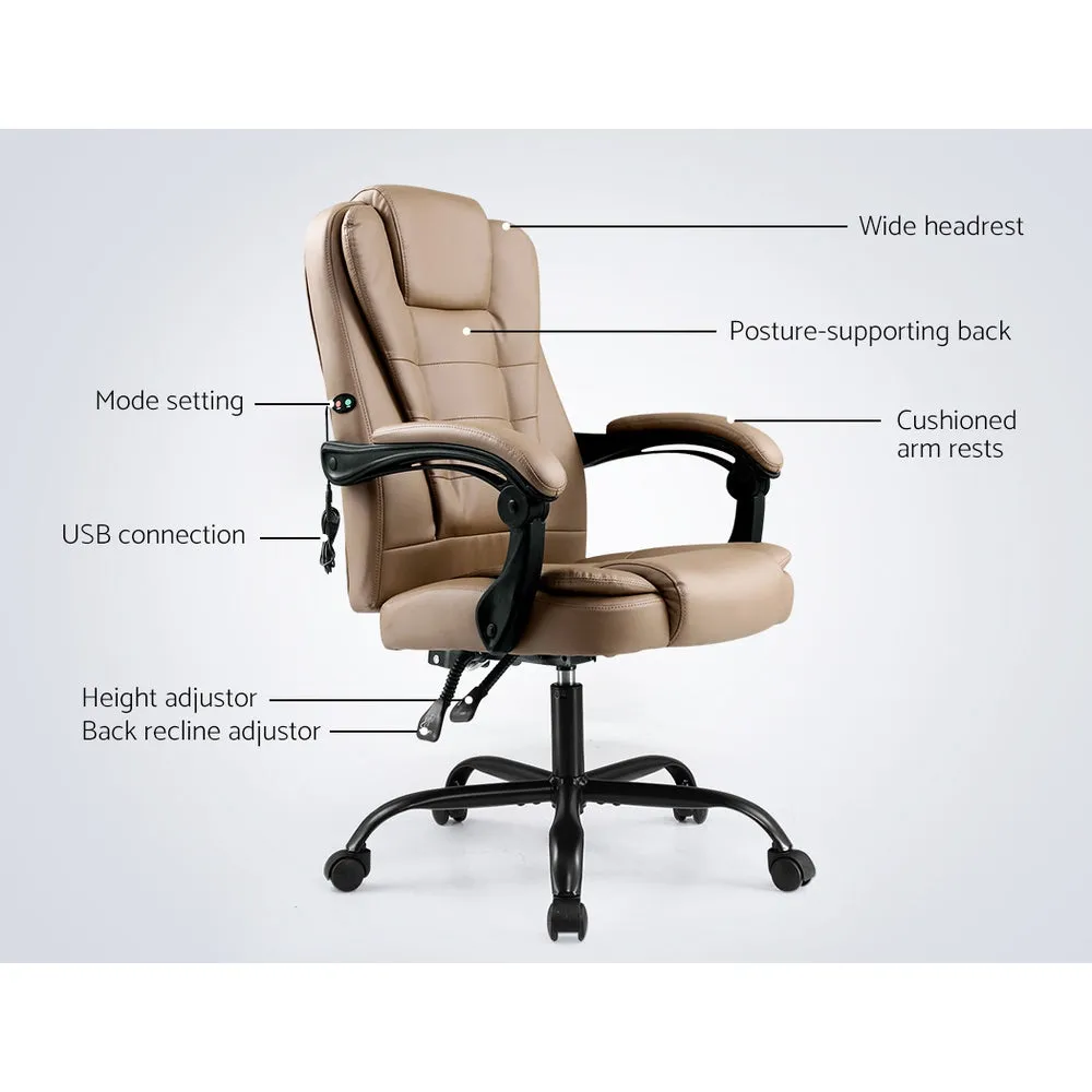 2-Point Massage Office Chair, PU Leather, Recline, Artiss