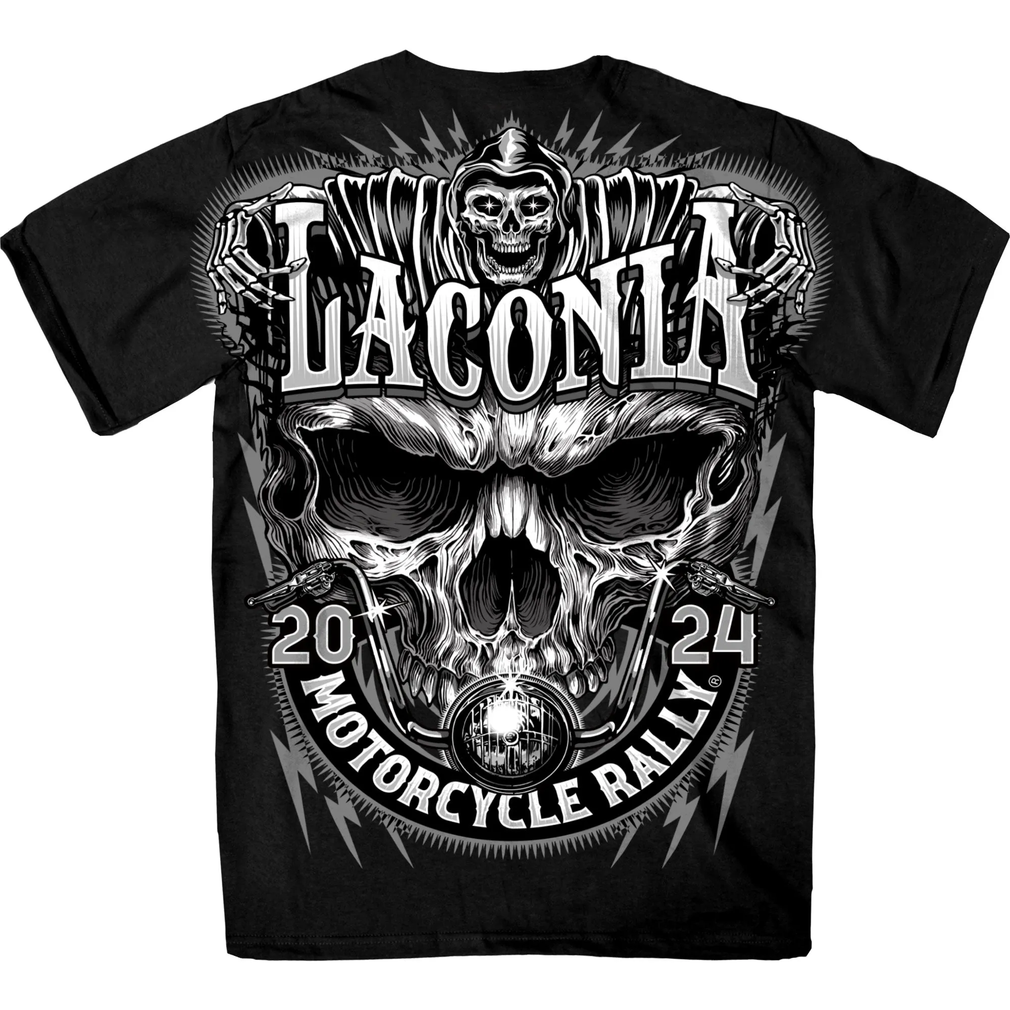 2024 Laconia Bike Week Reap and Shred Black T-shirt ELM1062