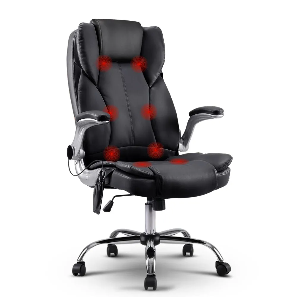 8-Point Massage PU Leather Office Chair, Adjustable, Black - Artiss