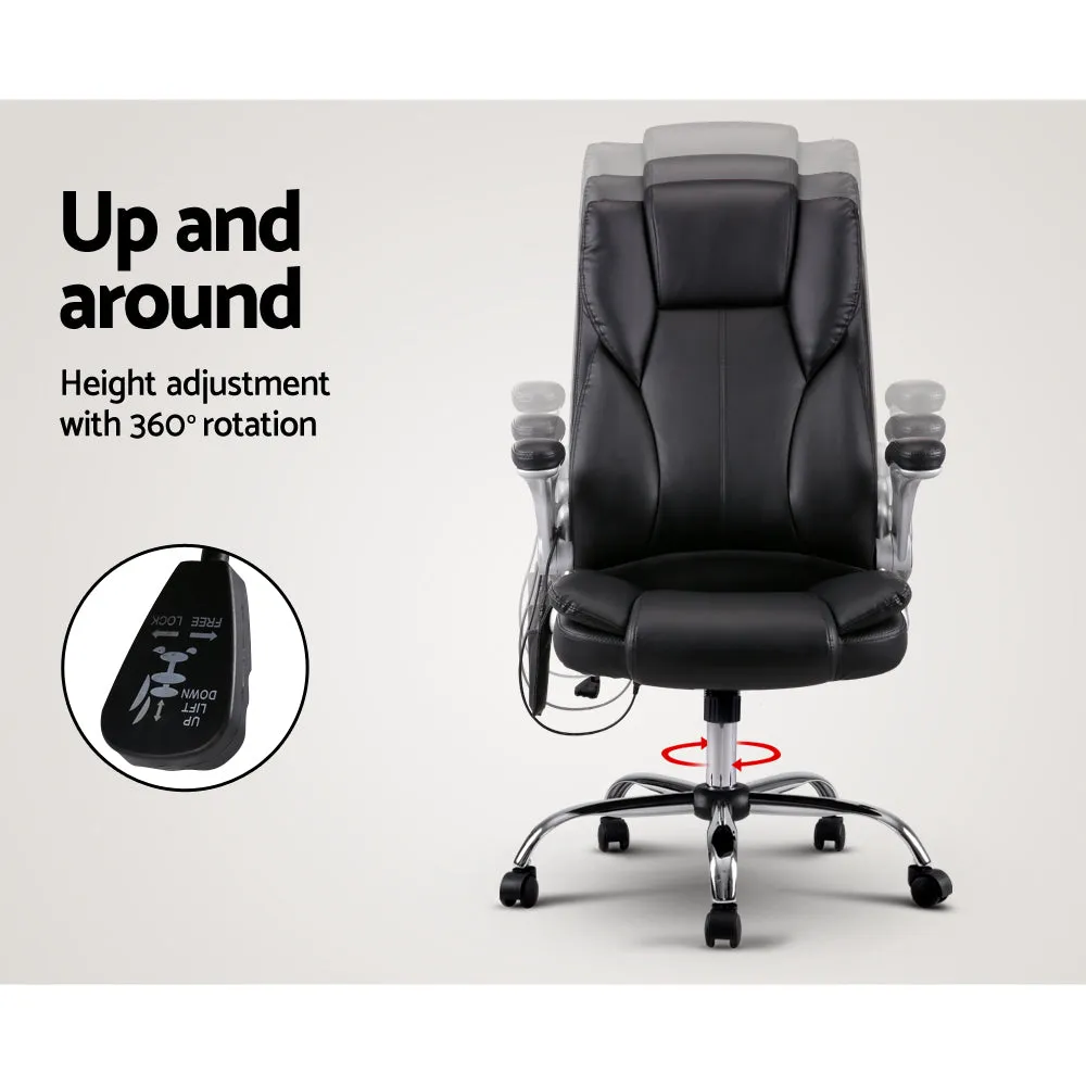 8-Point Massage PU Leather Office Chair, Adjustable, Black - Artiss