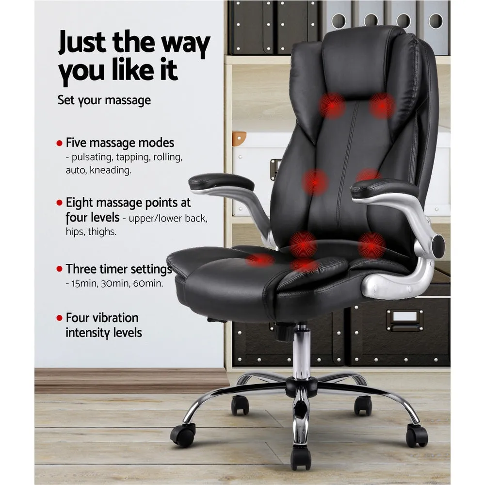 8-Point Massage PU Leather Office Chair, Adjustable, Black - Artiss