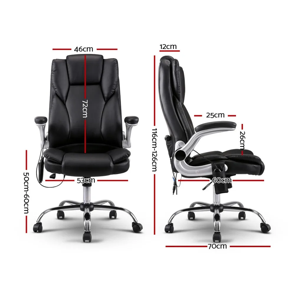 8-Point Massage PU Leather Office Chair, Adjustable, Black - Artiss