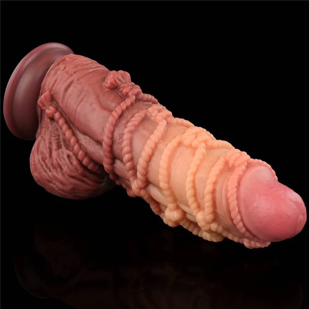 9.5'' Dual Density Platinum Silicone Cock with Rope