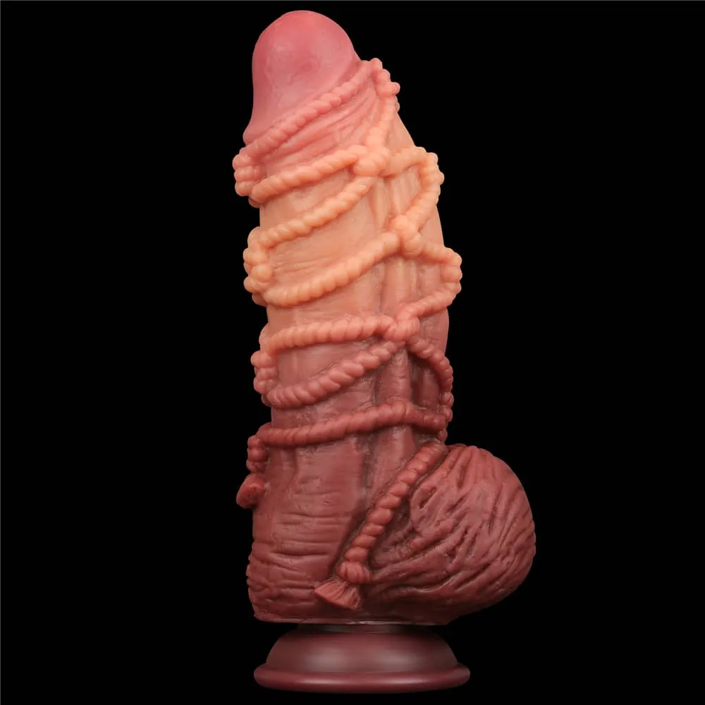 9.5'' Dual Density Platinum Silicone Cock with Rope