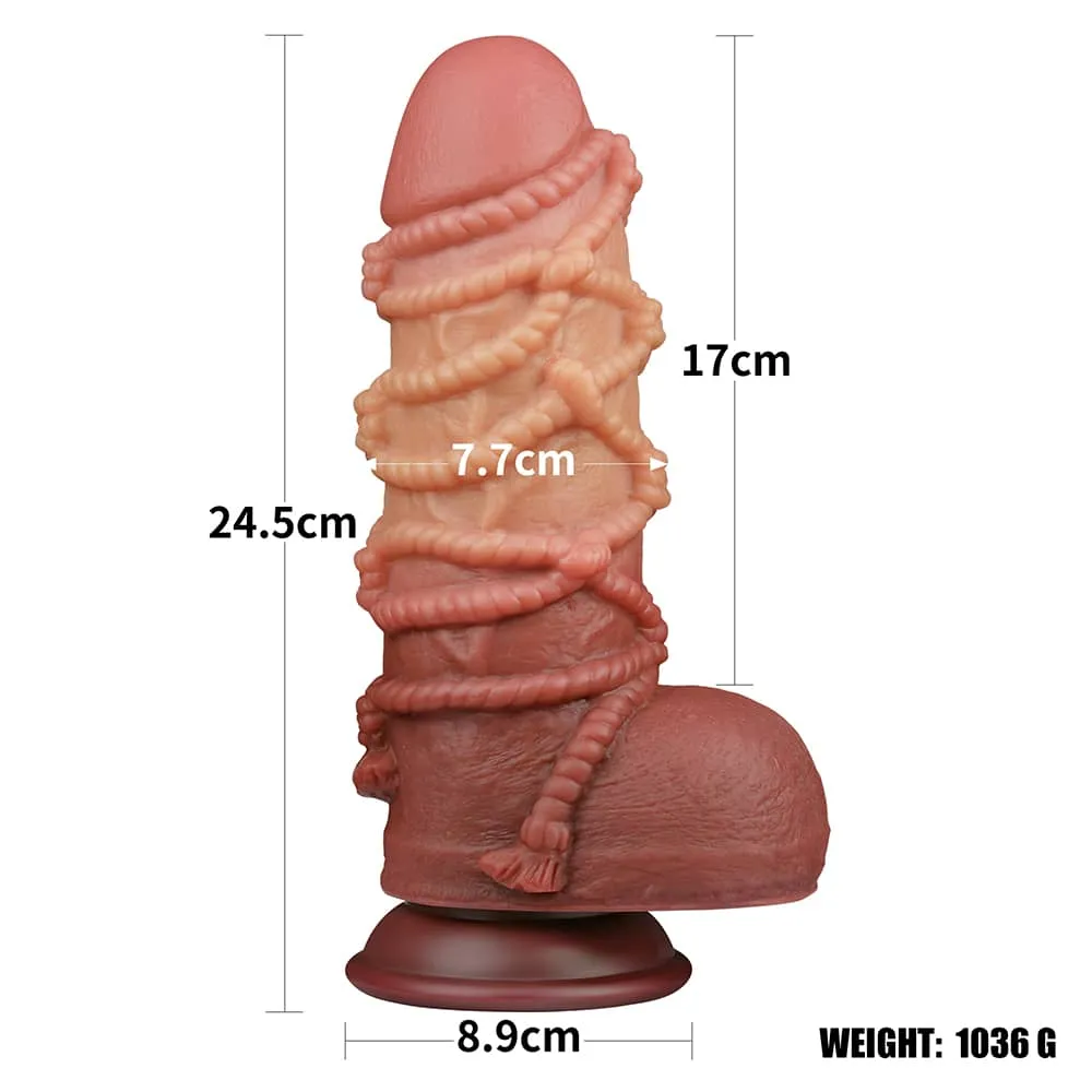 9.5'' Dual Density Platinum Silicone Cock with Rope