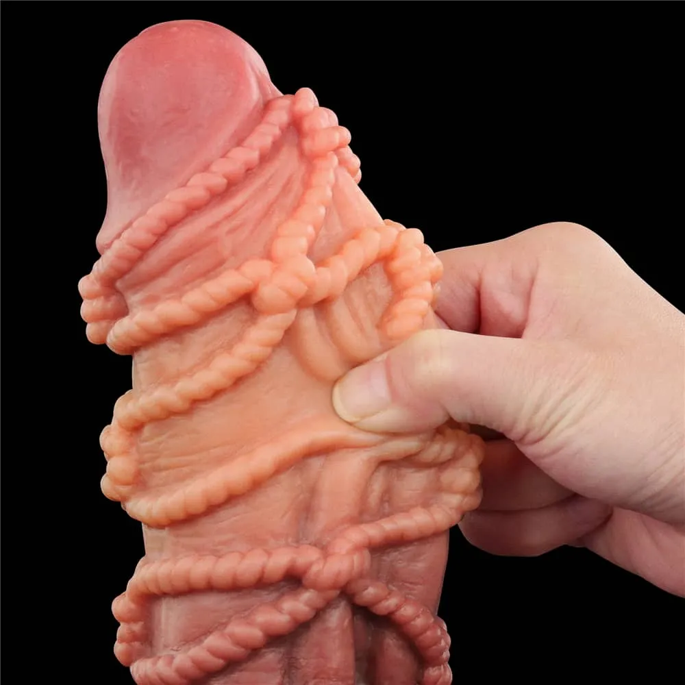 9.5'' Dual Density Platinum Silicone Cock with Rope