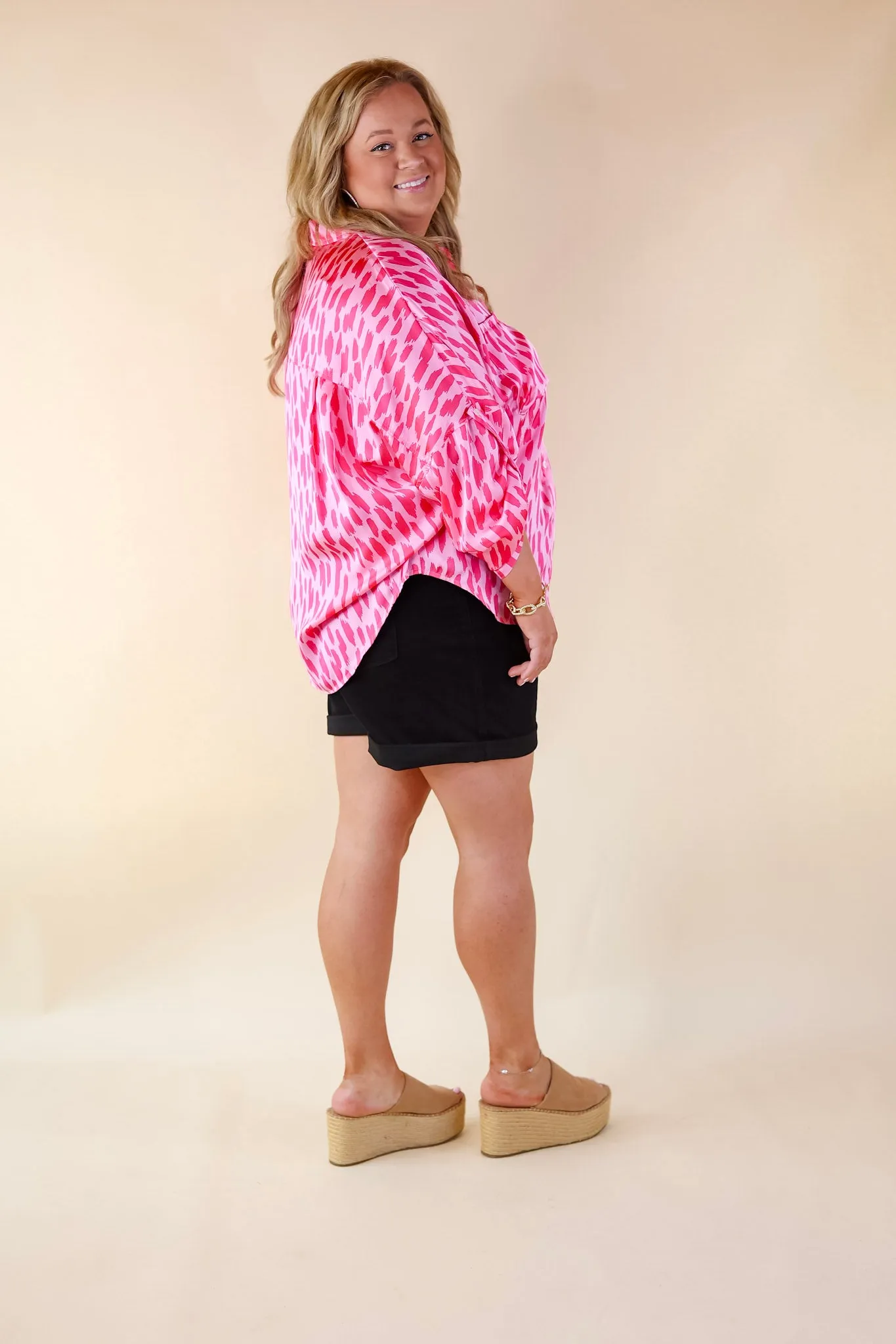 A Perfect Day Button Up Poncho Top in Pink Mix