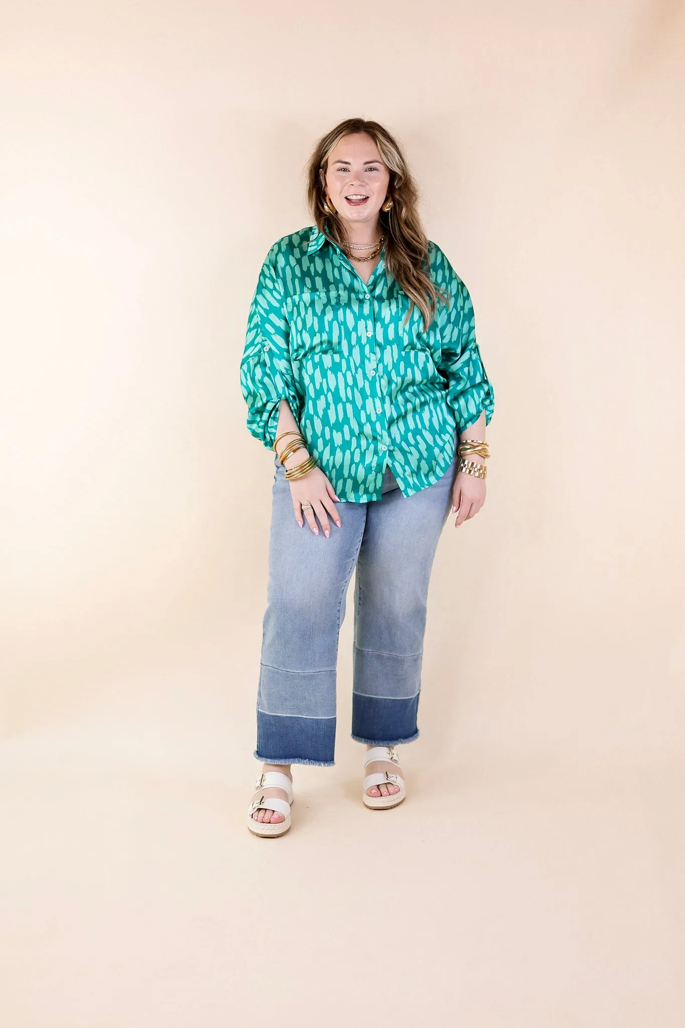 A Perfect Day Button Up Poncho Top in Teal Green Mix