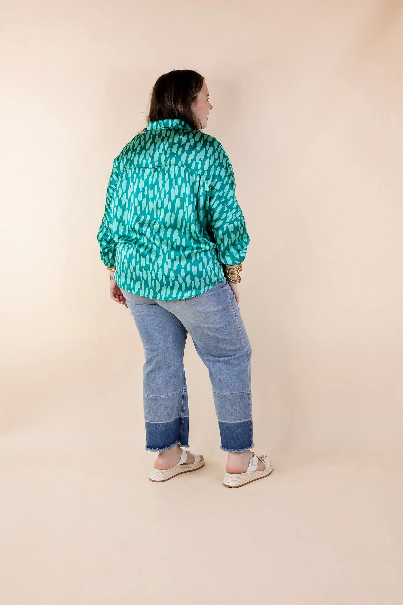 A Perfect Day Button Up Poncho Top in Teal Green Mix