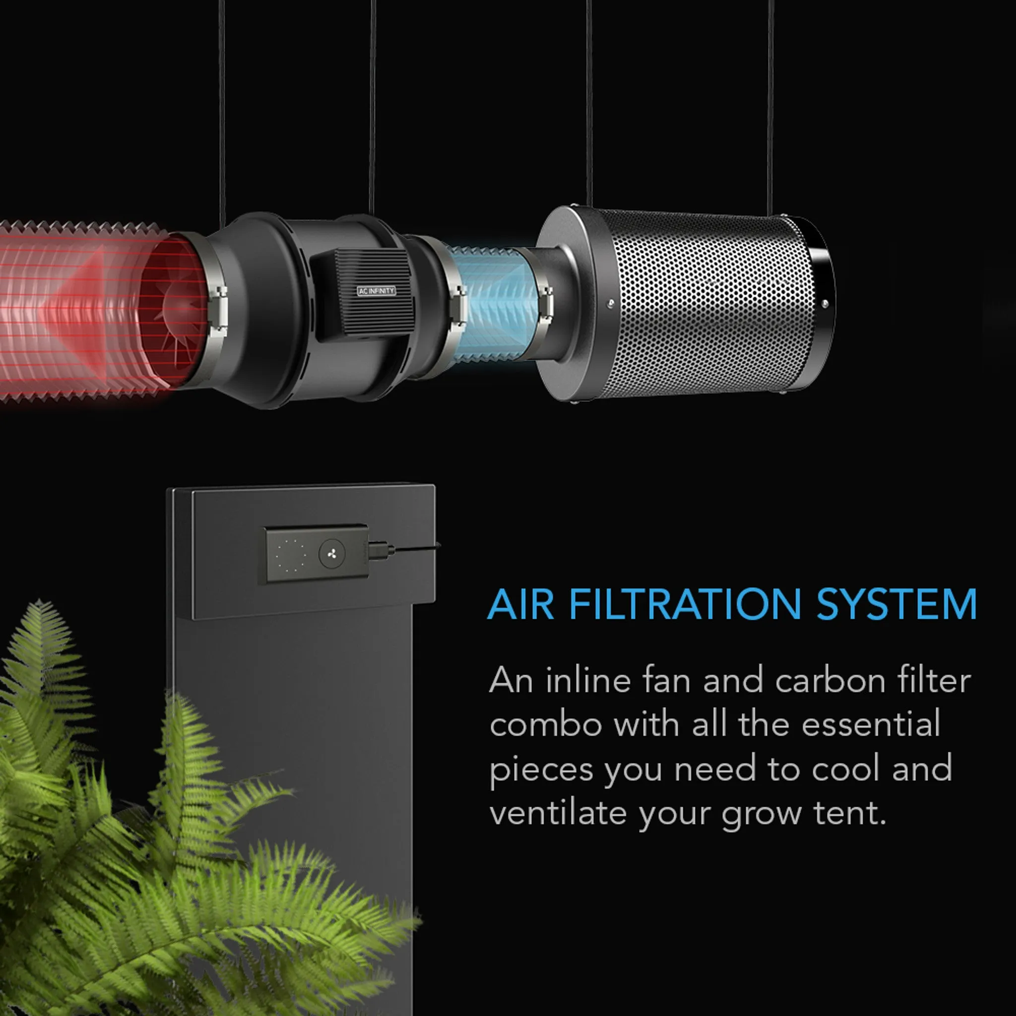 AC Infinity Air Filtration Kit 8”, Inline Fan With Speed Controller, Carbon Filter & Ducting Combo