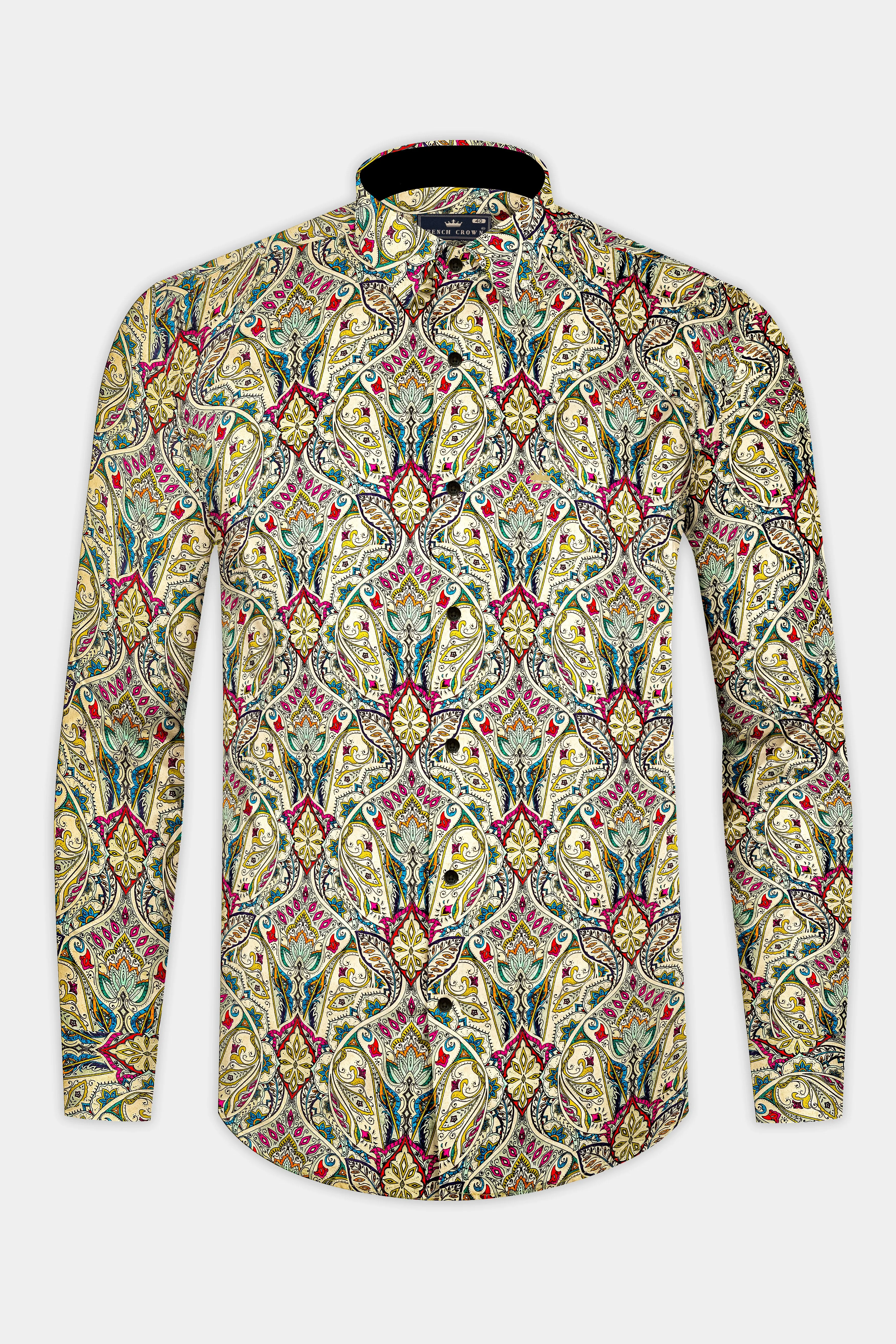 Almond Cream And Vivid Pink Multicolor Printed Super Soft Premium Cotton Shirt