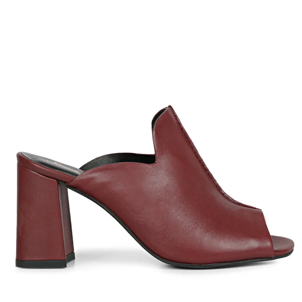 Amor Burgundy Leather Block Heel Mules