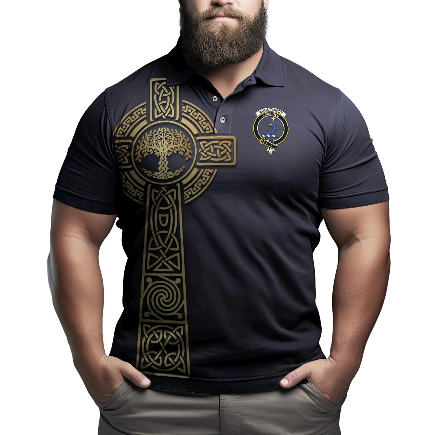 Arbuthnot Clan Polo Shirt with Golden Celtic Tree Of Life