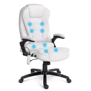 Artiss Massage Office Chair 8 Point PU Leather Office Chair - White