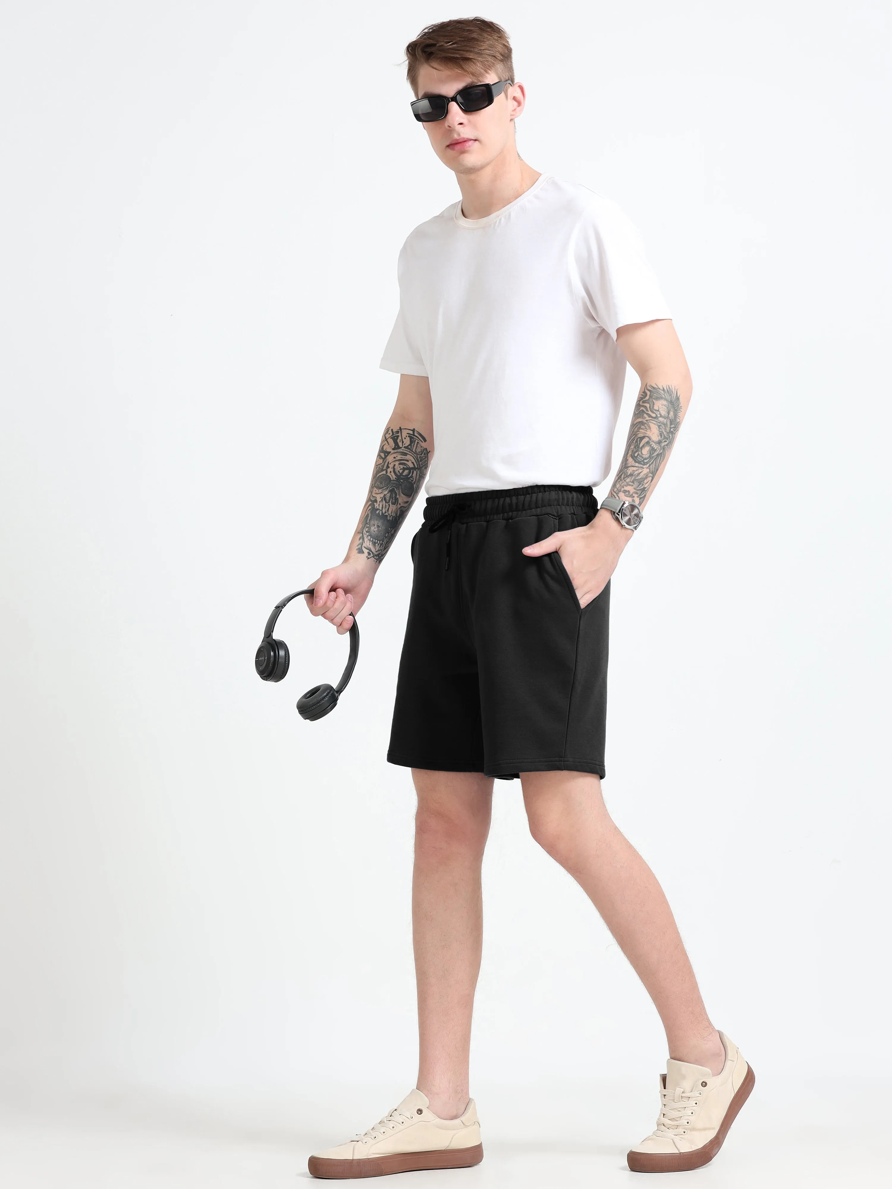 Asheran - Plain Cotton Shorts - Black