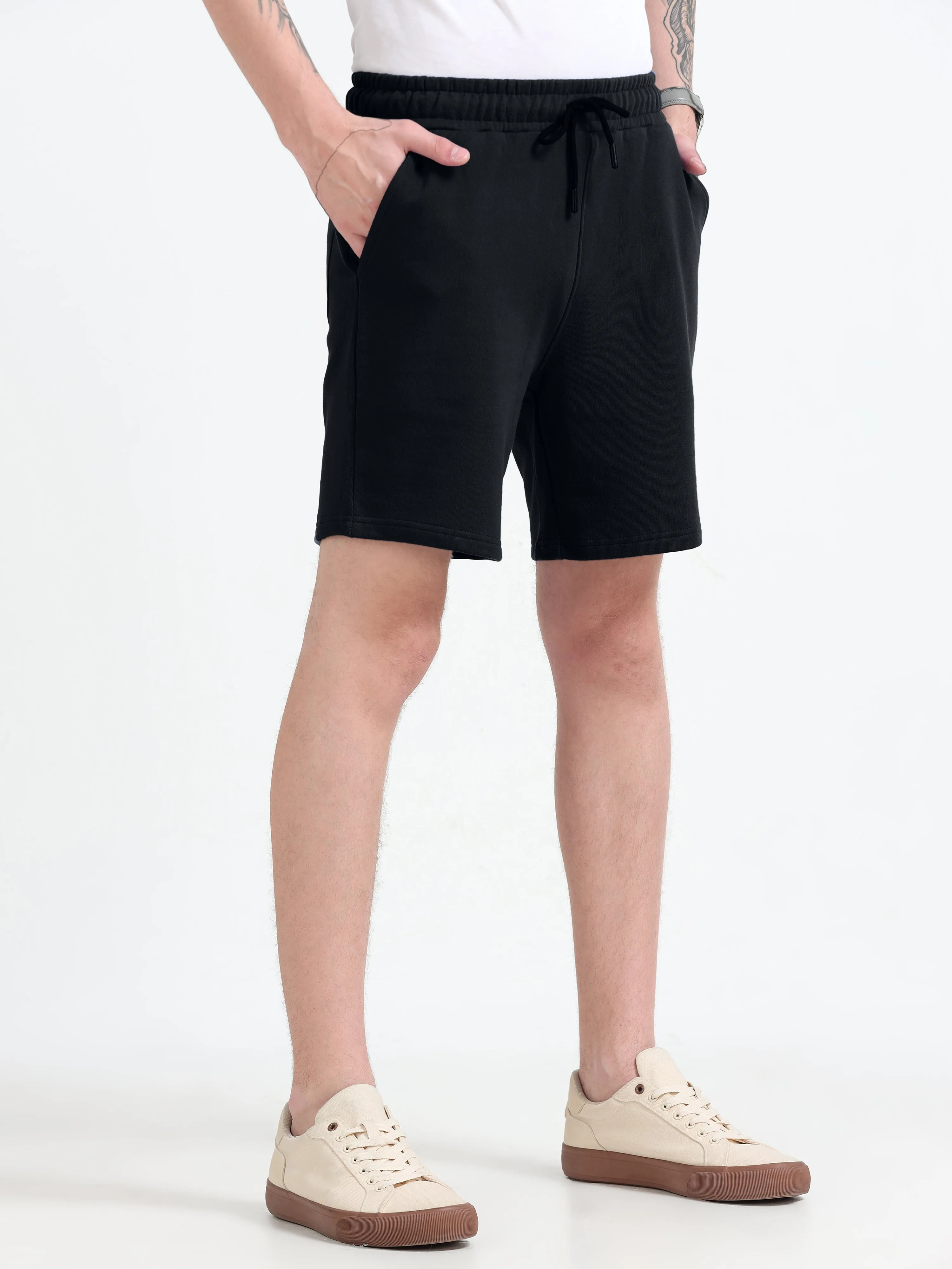 Asheran - Plain Cotton Shorts - Black