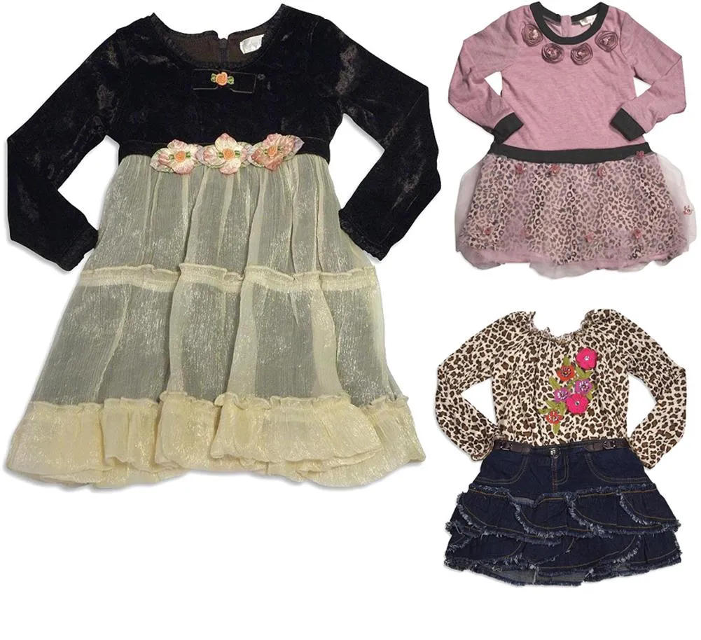 Baby Sara Toddler & Girls Long Sleeve Dresses - Assorted Fabrics Styles Colors, 30140