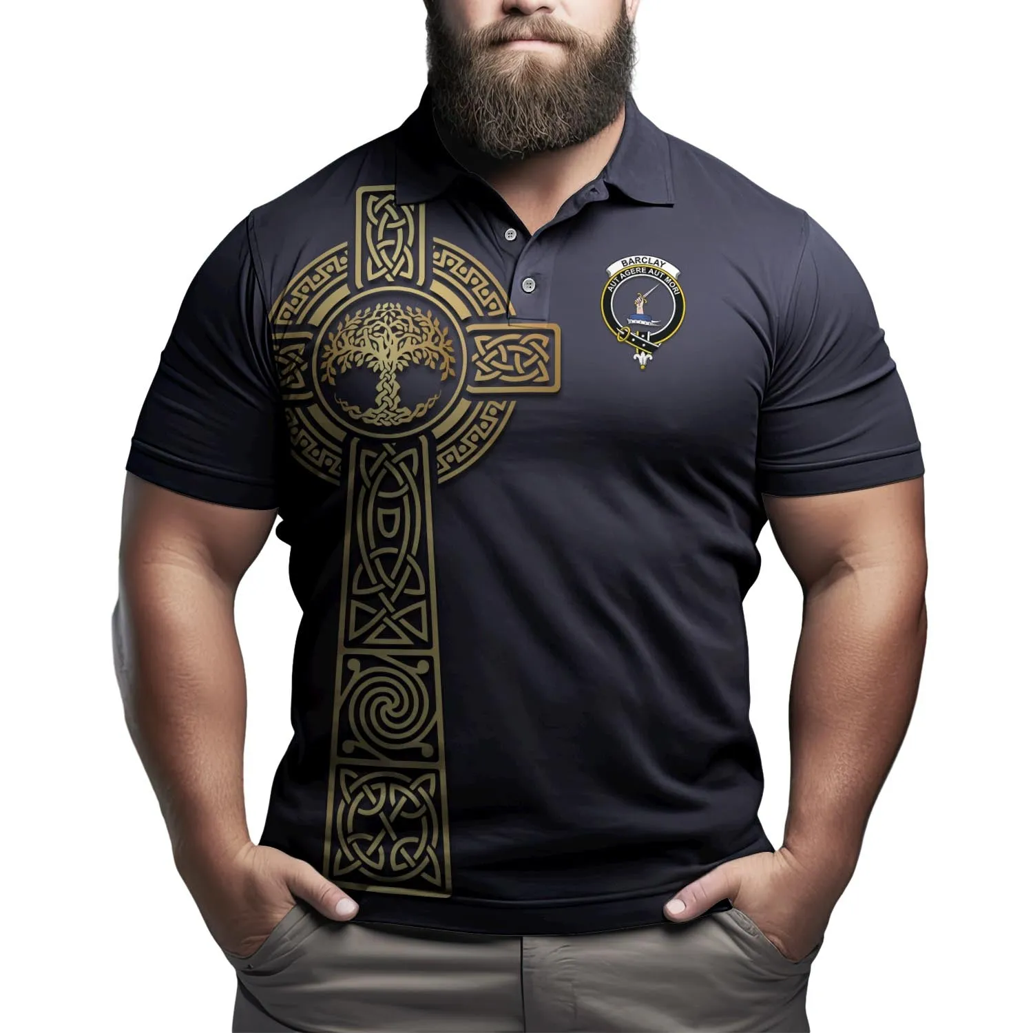 Barclay Clan Polo Shirt with Golden Celtic Tree Of Life