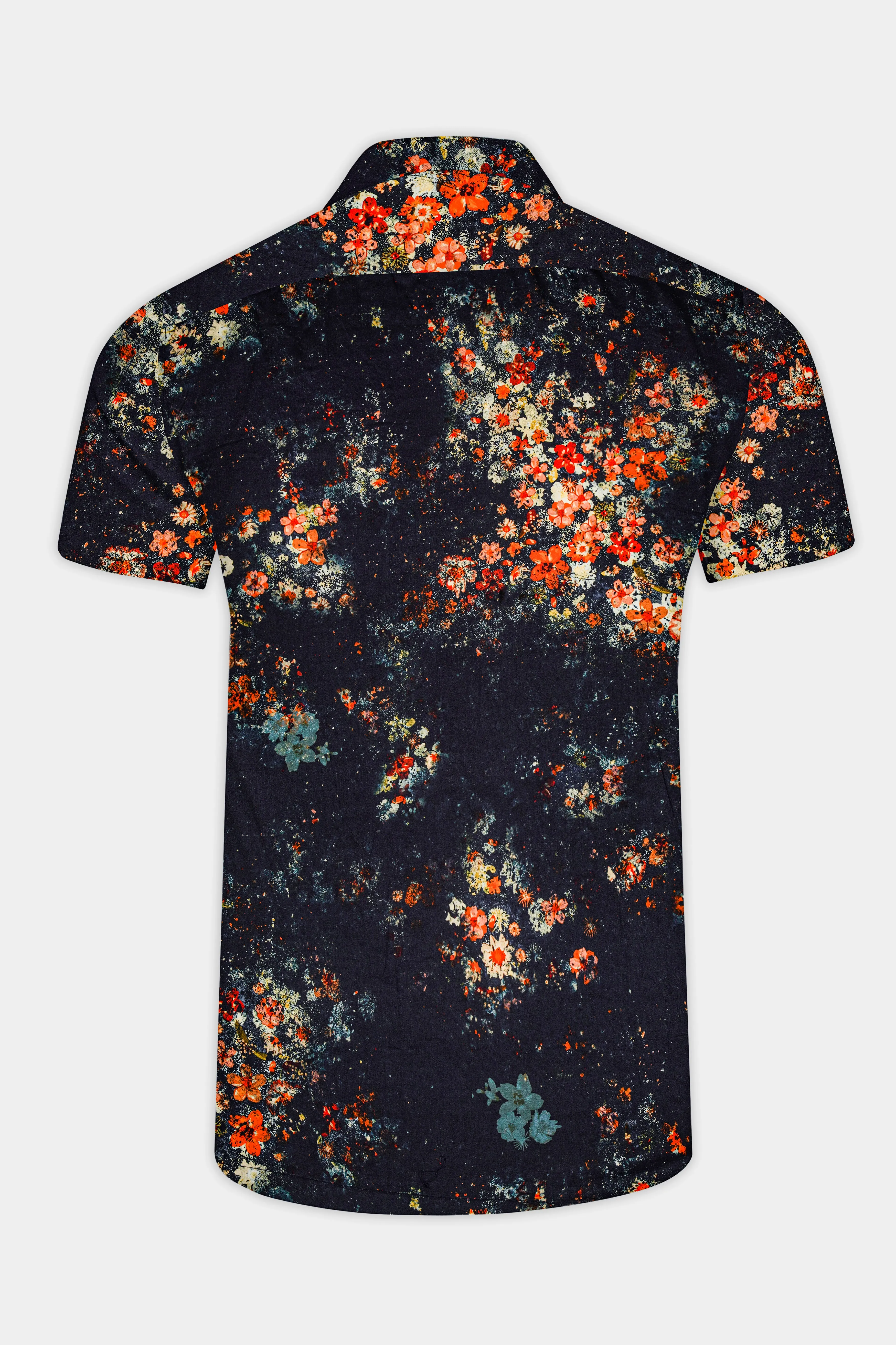 Bastille Blue With Tangerine Orange Digital Printed Super Soft Premium Cotton Shirt