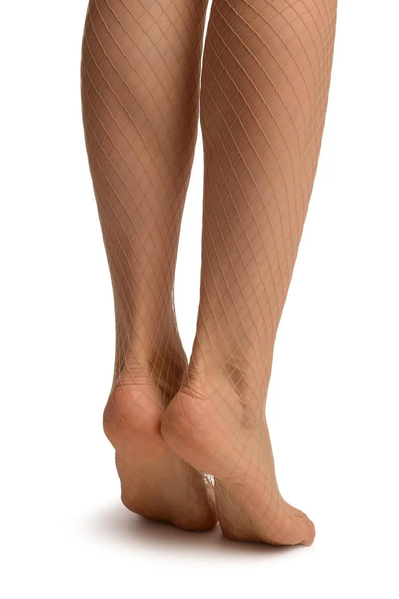 Beige Luxurious Large Mesh Fishnet Tights