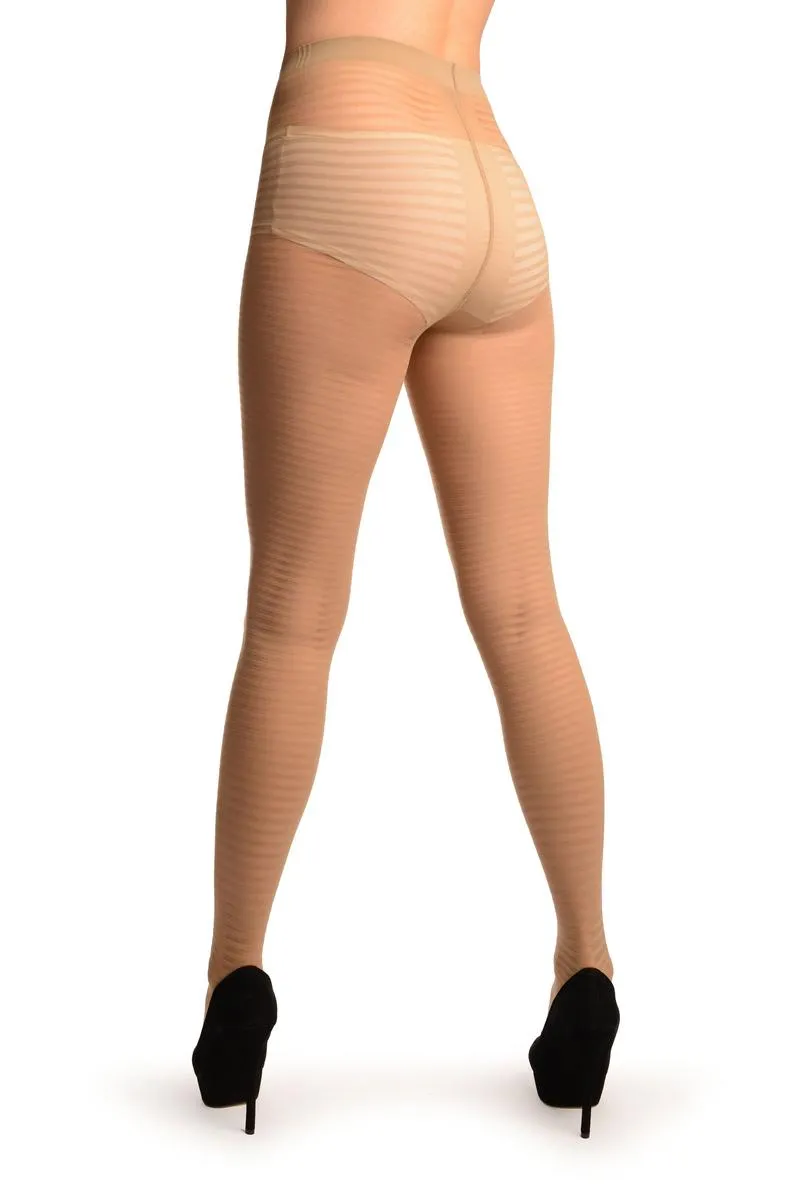 Beige Transparent & Opaque Woven Stripes Tights