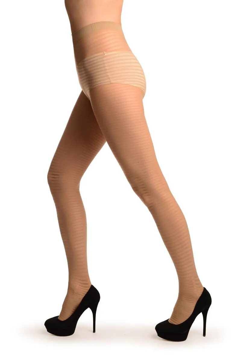 Beige Transparent & Opaque Woven Stripes Tights