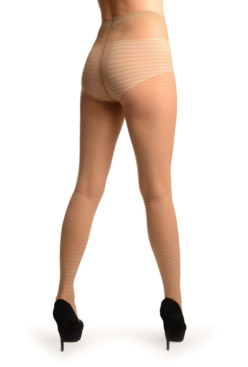 Beige Transparent & Opaque Woven Stripes Tights