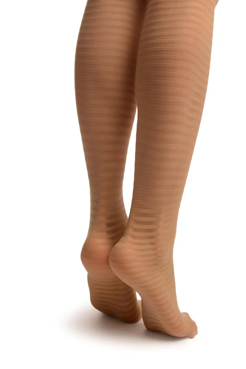 Beige Transparent & Opaque Woven Stripes Tights