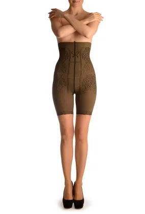 Beige With Strong Floral Corset Shaping Tummy In Tights