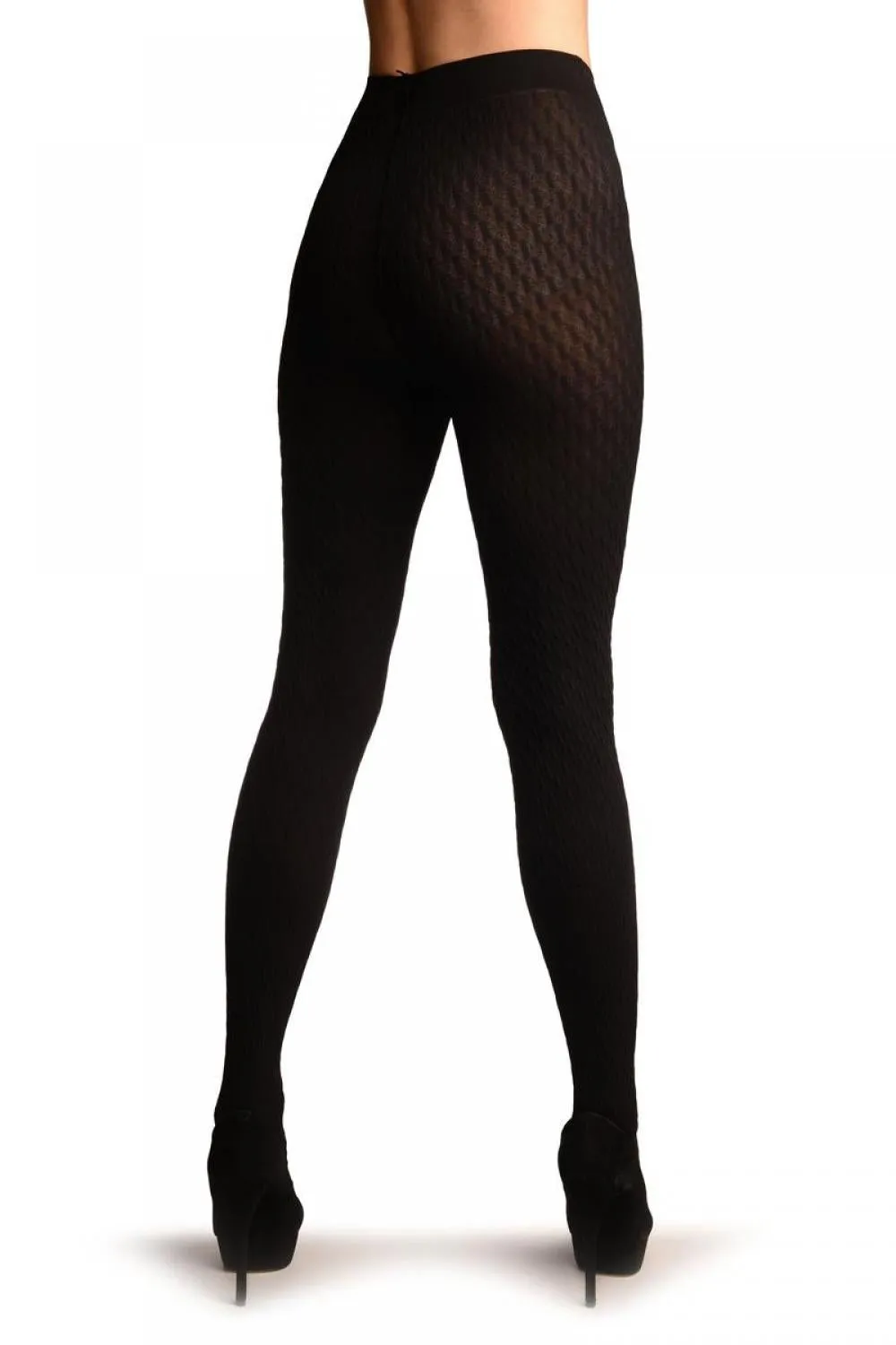 Black 3D Woven Rhombi All The Way Up Warm Tights