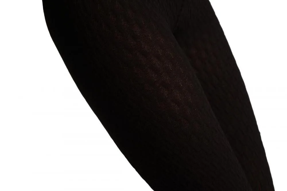 Black 3D Woven Rhombi All The Way Up Warm Tights