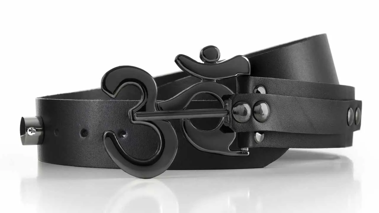 Black Chrome Ohm Buckle on Leather Belt