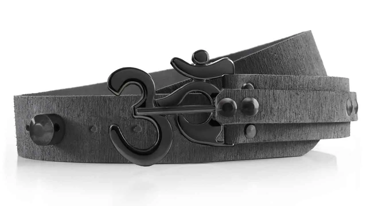 Black Chrome Ohm Buckle on Leather Belt