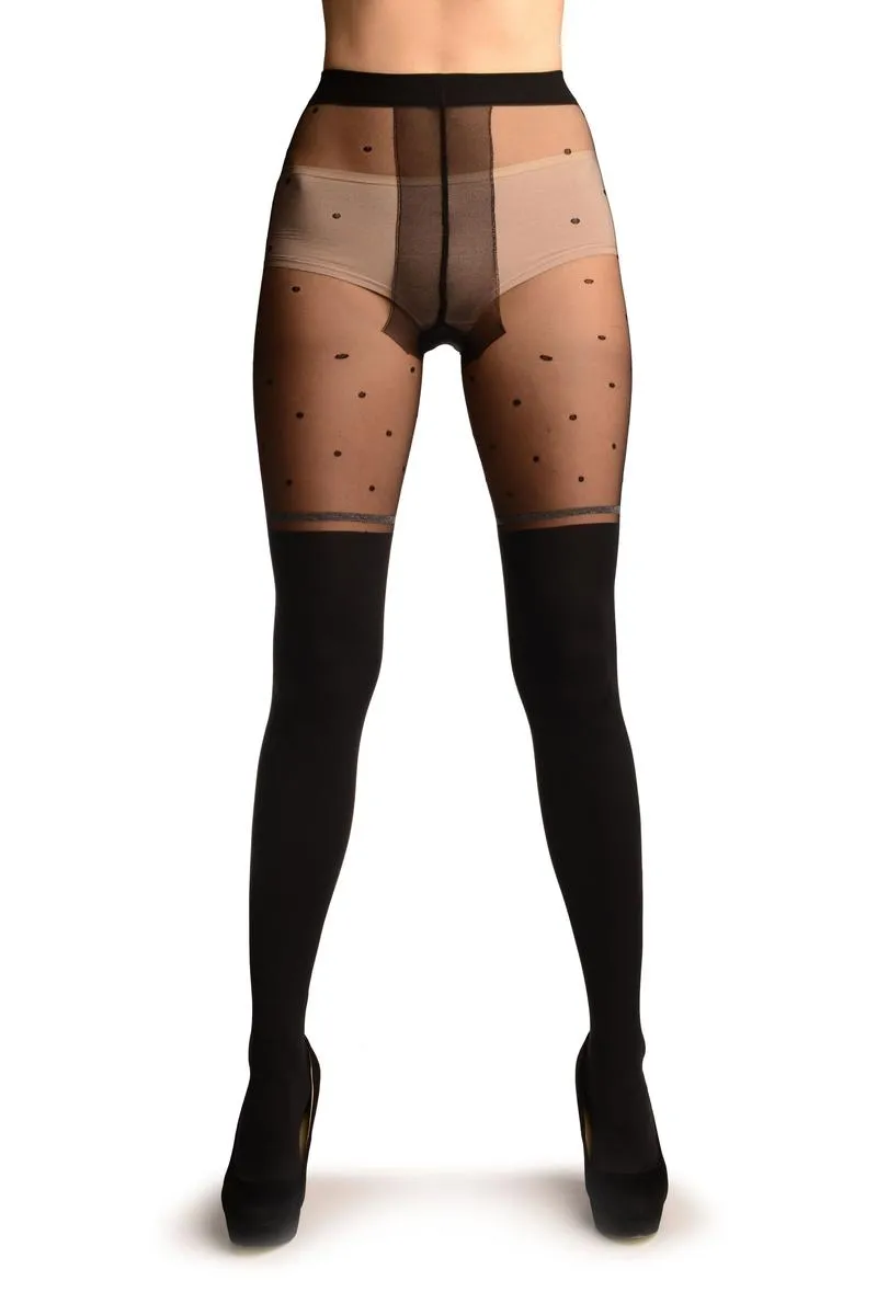 Black Faux Stockings With Sheer Spotty Top Tights