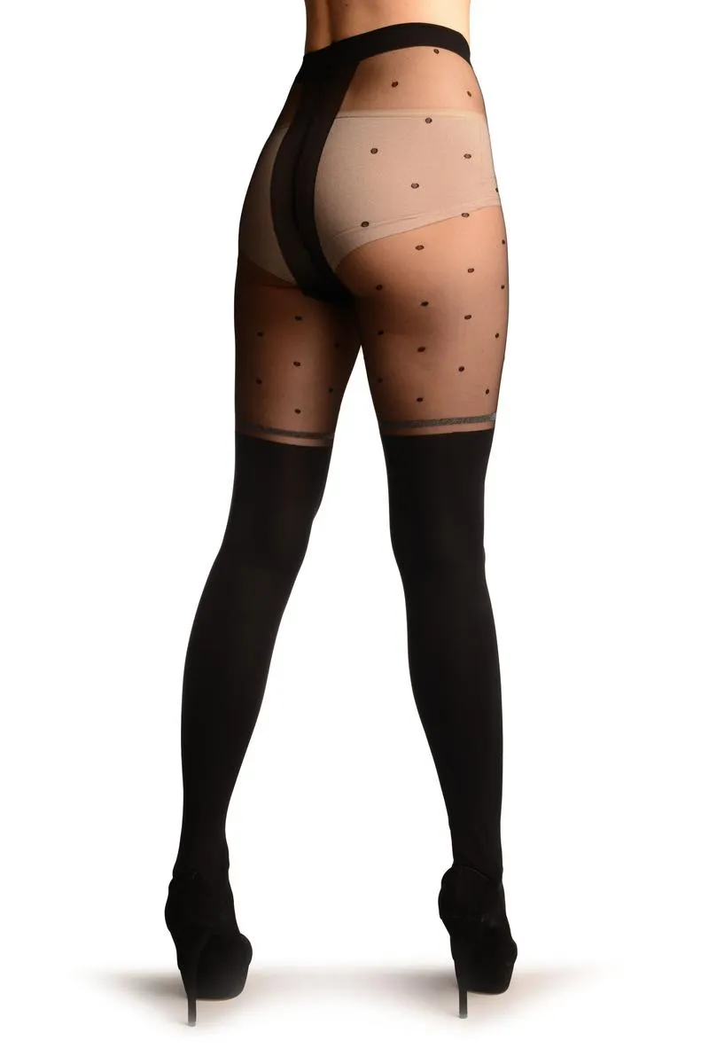 Black Faux Stockings With Sheer Spotty Top Tights