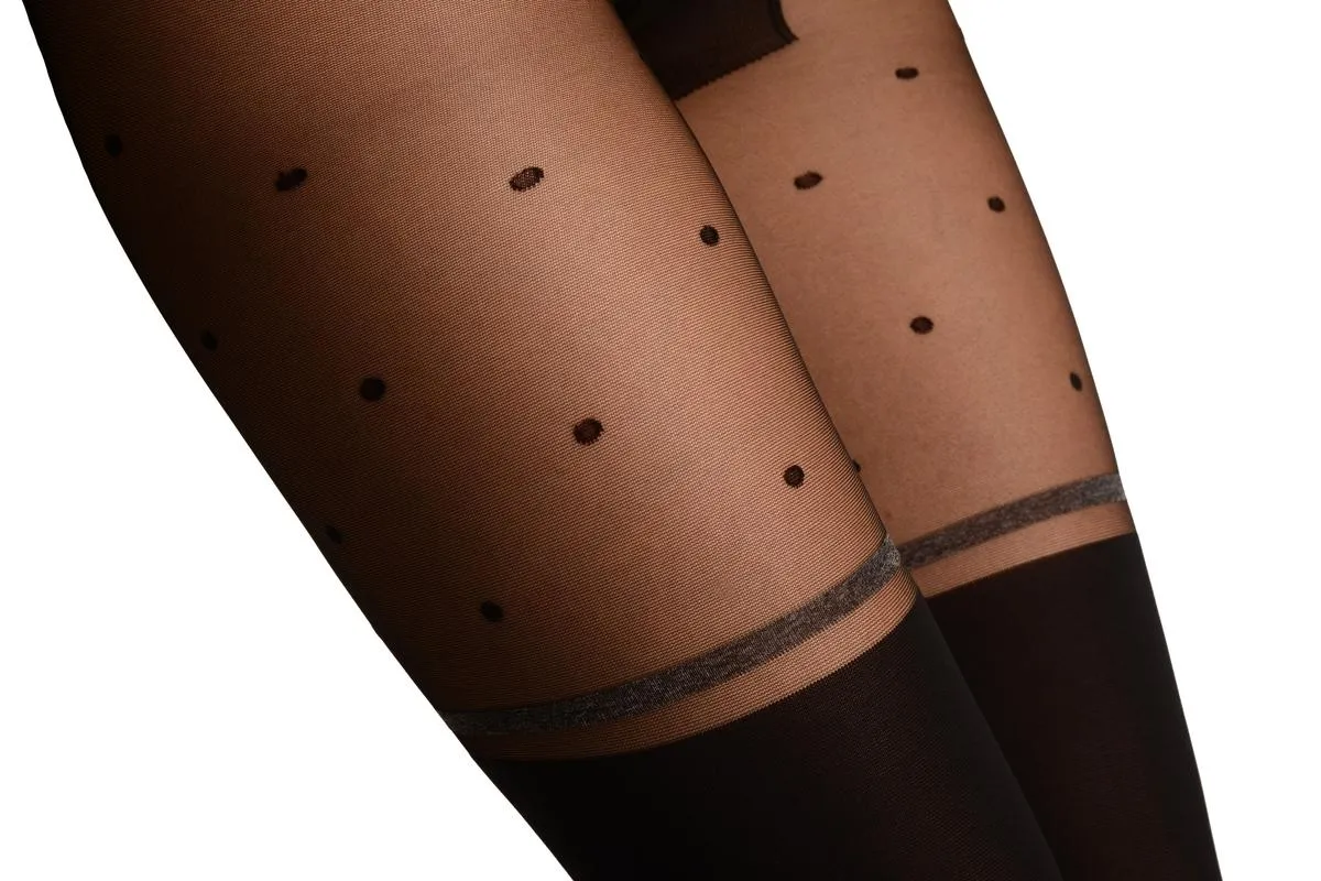 Black Faux Stockings With Sheer Spotty Top Tights