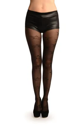 Black Gingham Mesh With Woven Stars Tights