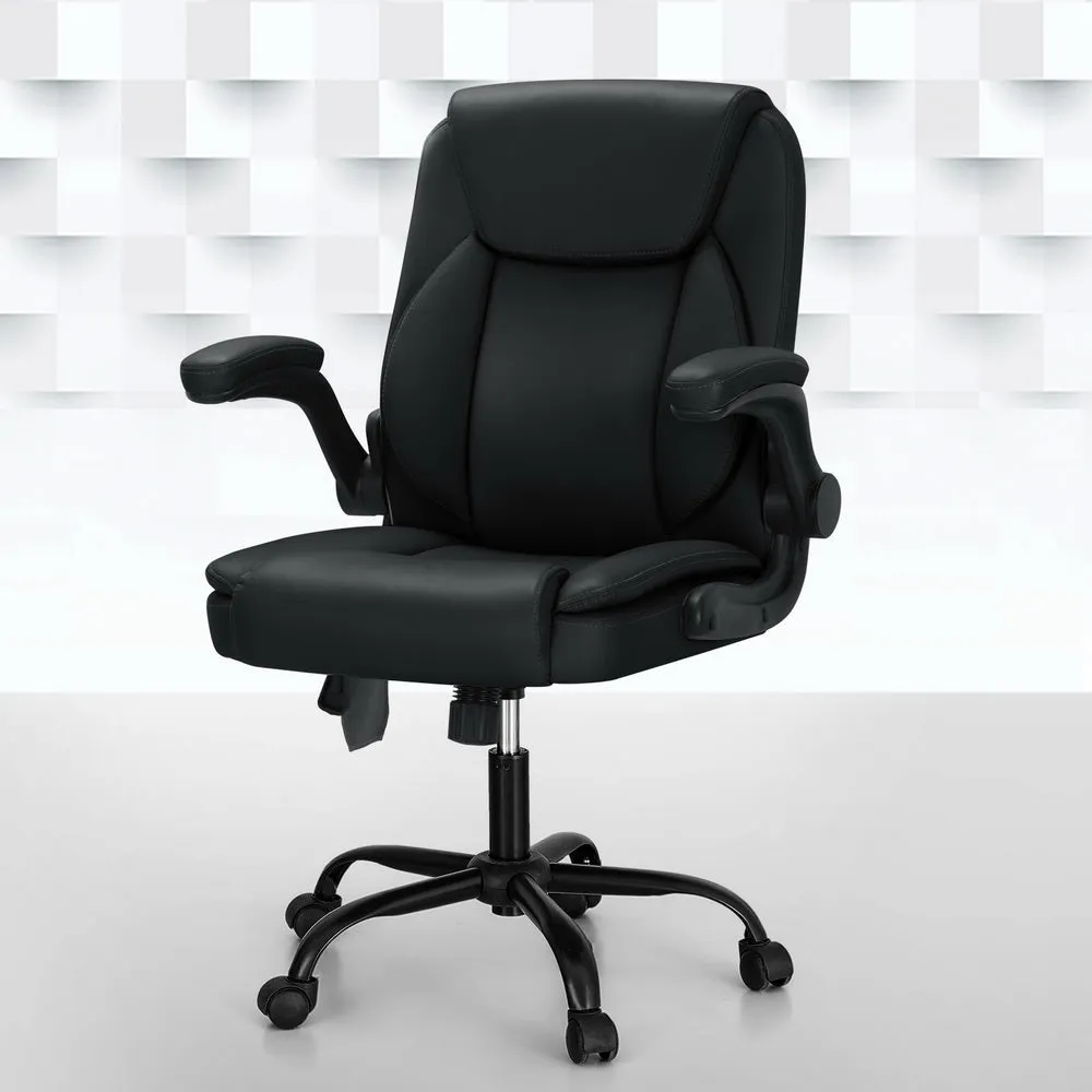 Black Leather Massage Office Chair, Mid Back, 360° Rotatable - Artiss