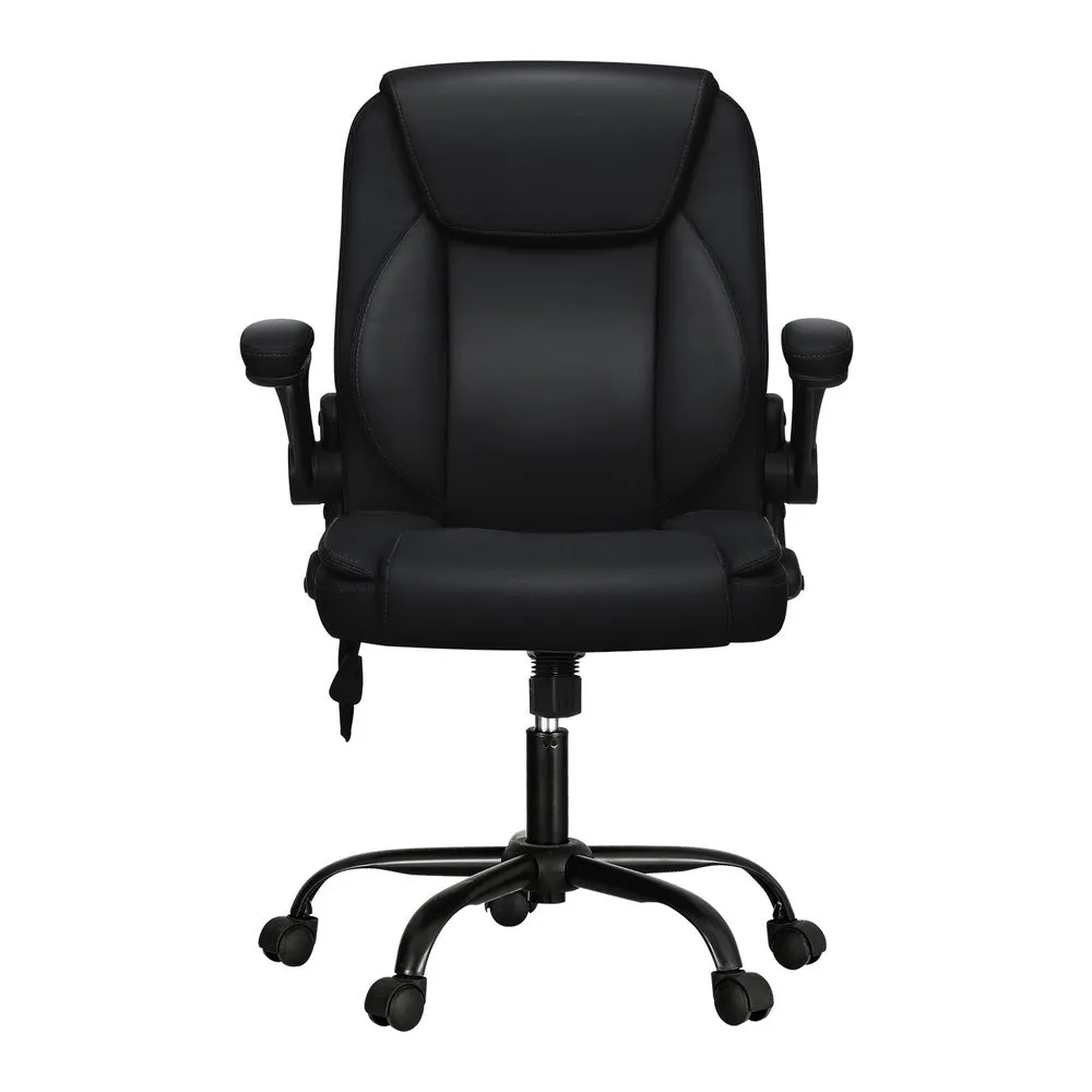 Black Leather Massage Office Chair, Mid Back, 360° Rotatable - Artiss