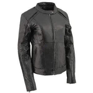 BLACK Leather ML1952 Women's Black 'Embroidered Wing and Stud Design' Leather Scooter Jacket