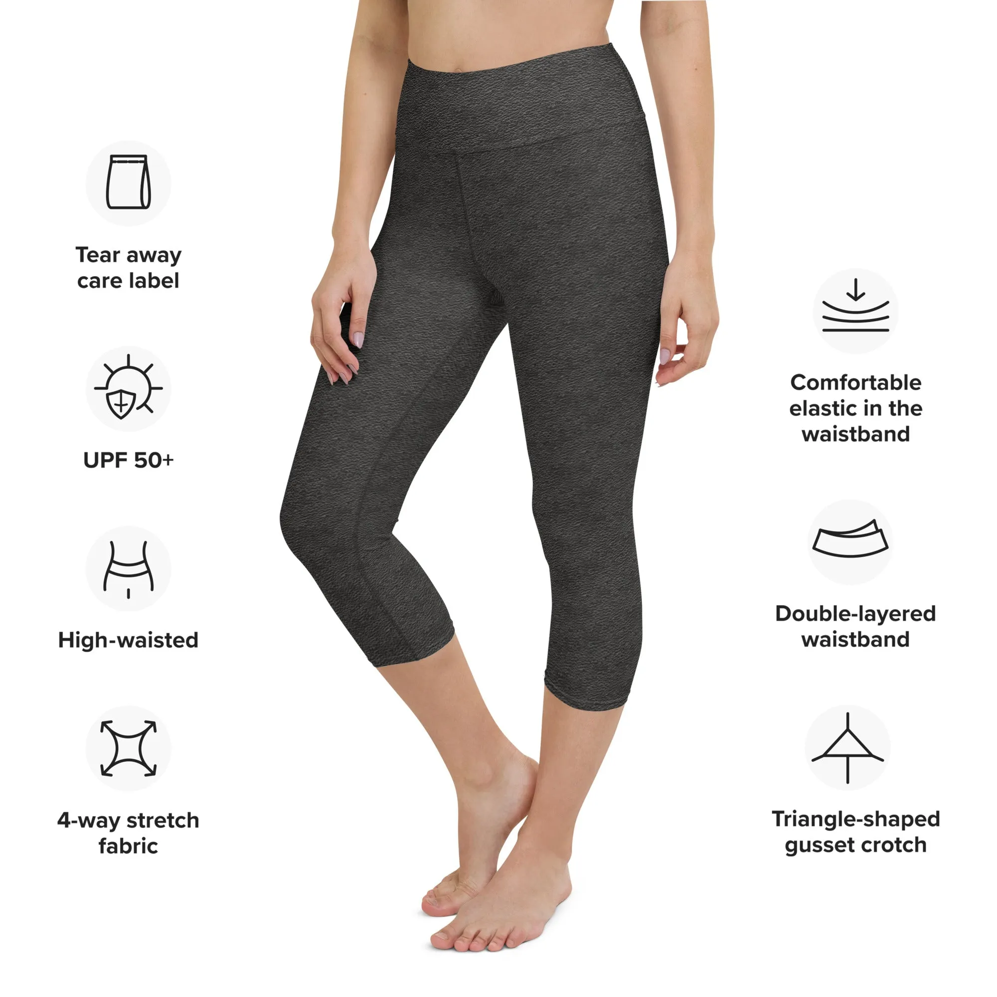 Black Leather Print Yoga Capri Leggings