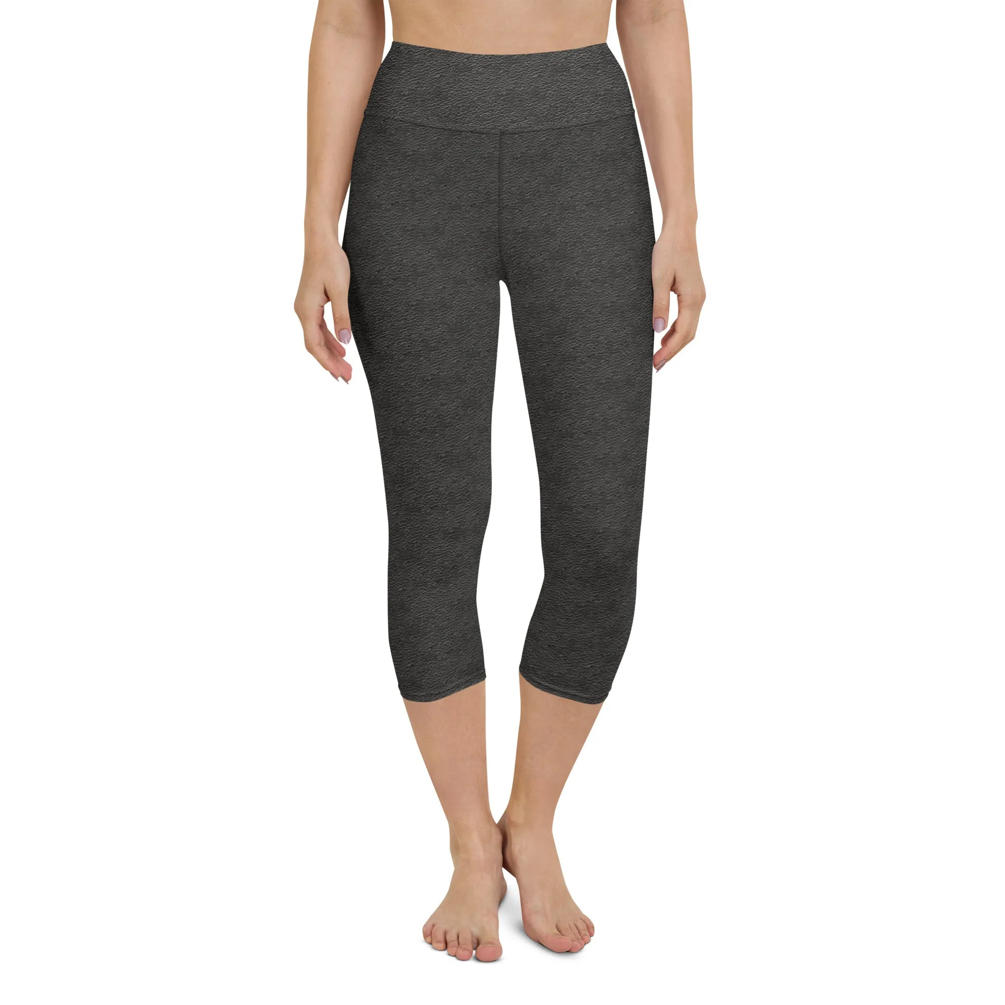 Black Leather Print Yoga Capri Leggings