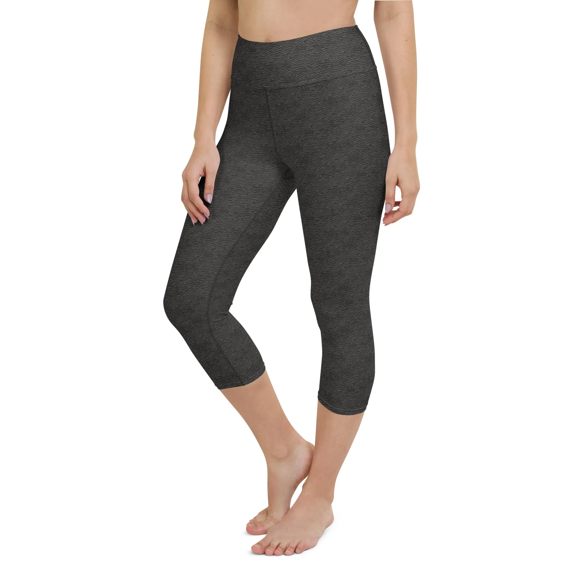 Black Leather Print Yoga Capri Leggings