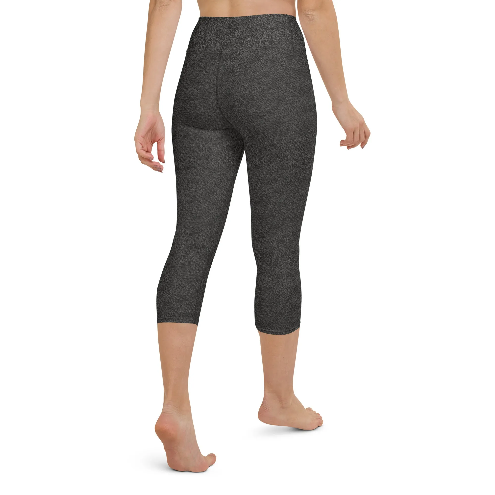 Black Leather Print Yoga Capri Leggings