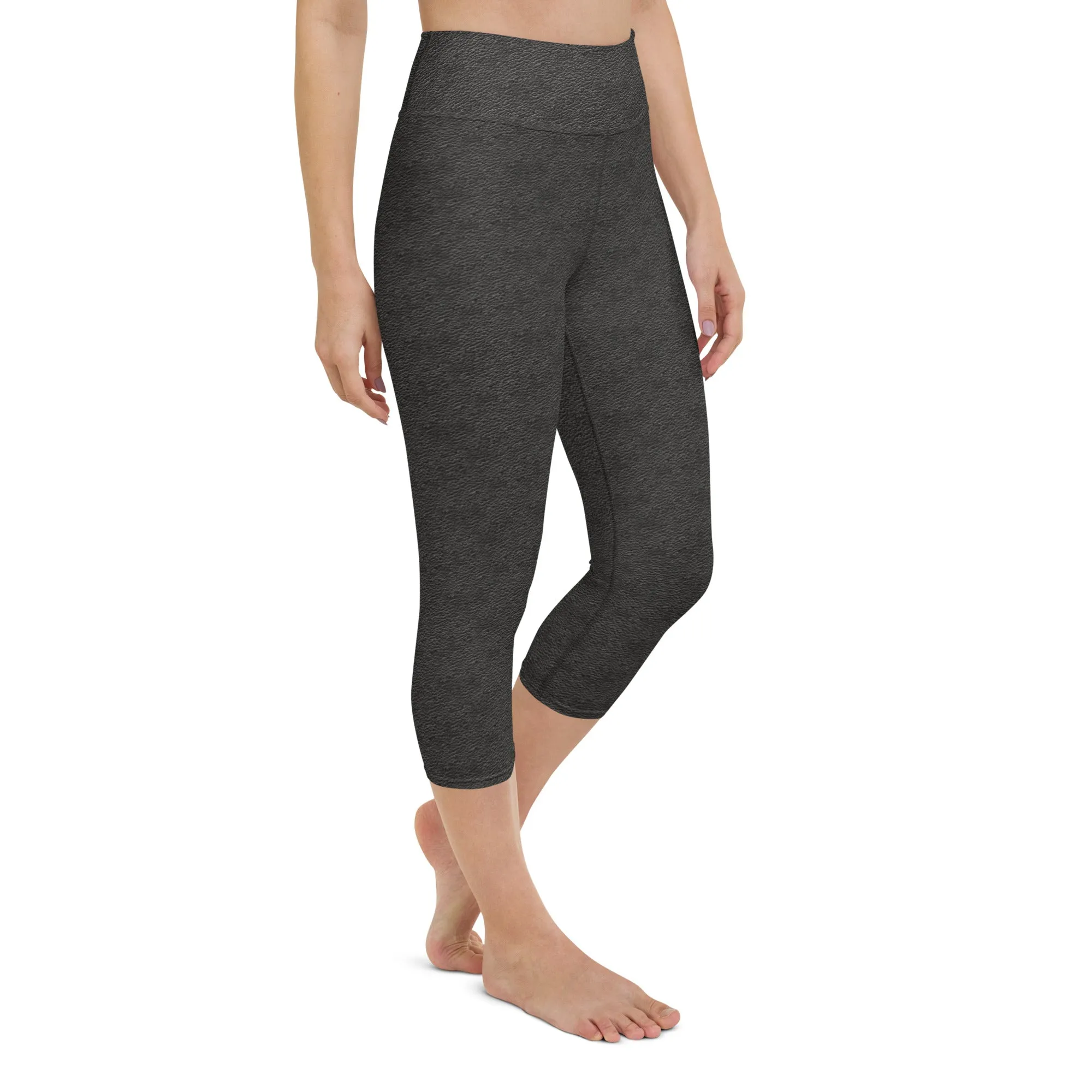 Black Leather Print Yoga Capri Leggings