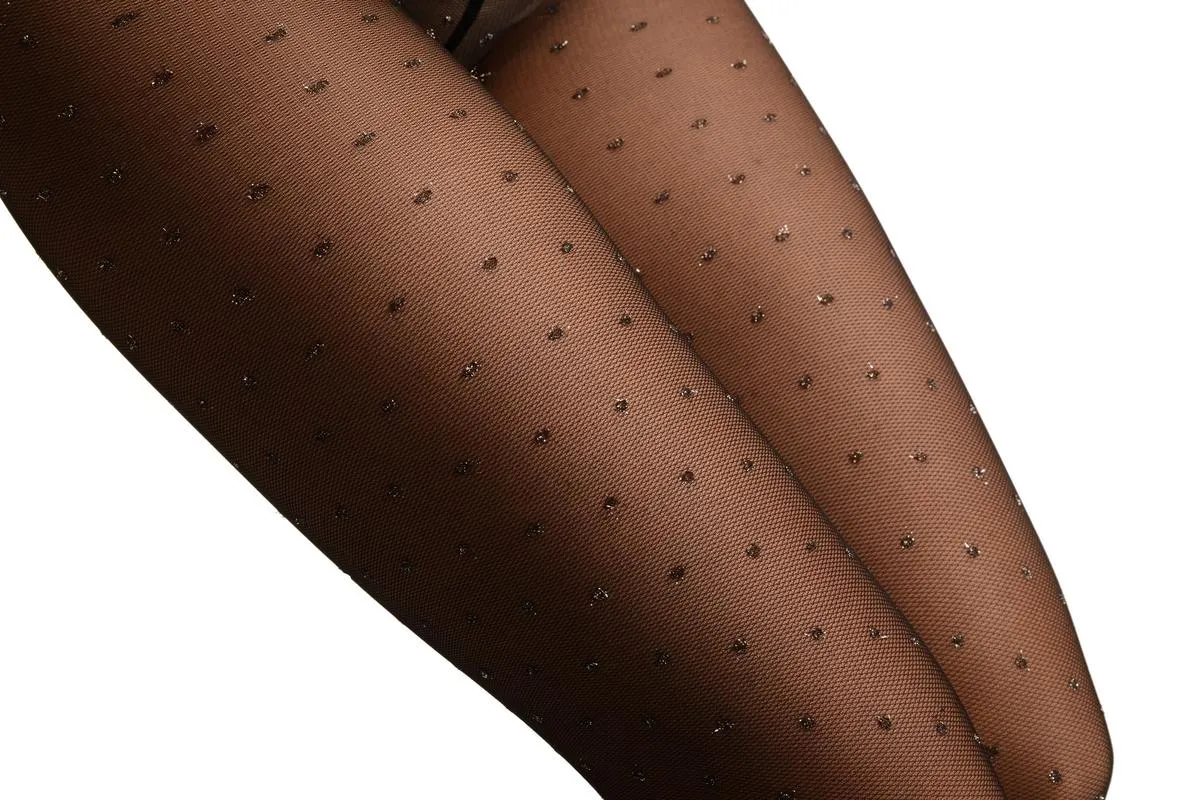 Black Micro Mesh With Silver Lurex Polka Dot Tights