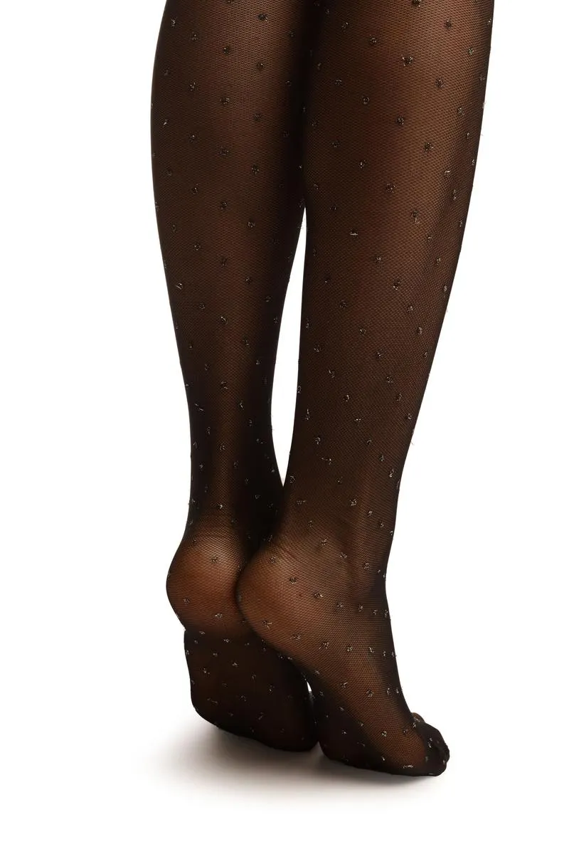 Black Micro Mesh With Silver Lurex Polka Dot Tights