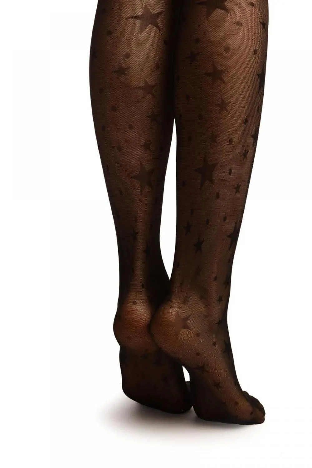 Black Micro Mesh With Woven Stars Tights