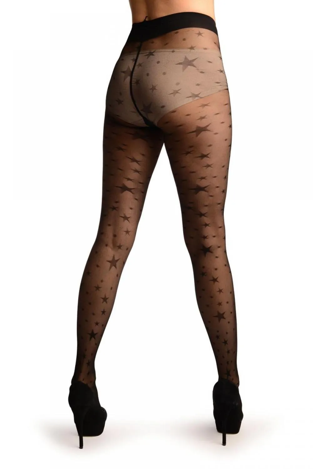 Black Micro Mesh With Woven Stars Tights