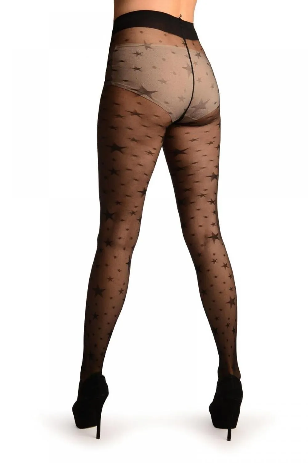 Black Micro Mesh With Woven Stars Tights